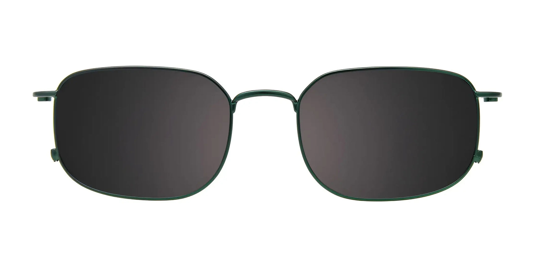 The EasyClip EC629 Eyeglasses with Clip-on Sunglasses by EasyClip feature a thin metallic green frame and dark rectangular lenses. These prescription-ready sunglasses offer versatile style and convenient clip-on functionality. Size 51 shown. The EasyClip EC629 Eyeglasses with Clip-on Sunglasses by EasyClip feature a thin metallic green frame and dark rectangular lenses. These prescription-ready sunglasses offer versatile style and convenient clip-on functionality. Size 51 shown.