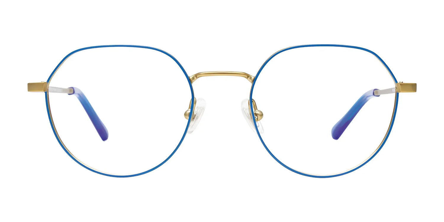 EasyClip EC632 Eyeglasses by EasyClip feature round, thin blue frames with a gold bridge and blue gradient temple tips for stylish vision correction. Size 47. EasyClip EC632 Eyeglasses by EasyClip feature round, thin blue frames with a gold bridge and blue gradient temple tips for stylish vision correction. Size 47.