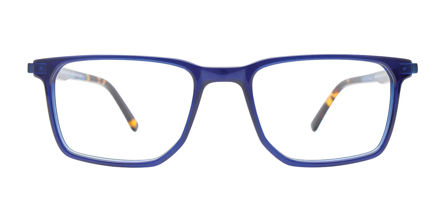 EasyClip EC634 Eyeglasses by EasyClip in blue, rectangular shape with clear lenses and black-and-yellow patterned temples. Includes a clip-on feature for easy switch to polarized sunglasses. Size 50, front view shown. EasyClip EC634 Eyeglasses by EasyClip in blue, rectangular shape with clear lenses and black-and-yellow patterned temples. Includes a clip-on feature for easy switch to polarized sunglasses. Size 50, front view shown.