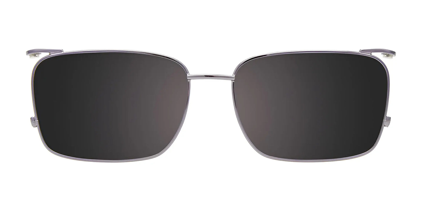 EasyClip EC635 Eyeglasses with Clip-on Sunglasses in size 52 by EasyClip, featuring rectangular black polarized lenses and thin silver metal frames, displayed front-facing on a white background. EasyClip EC635 Eyeglasses with Clip-on Sunglasses in size 52 by EasyClip, featuring rectangular black polarized lenses and thin silver metal frames, displayed front-facing on a white background.