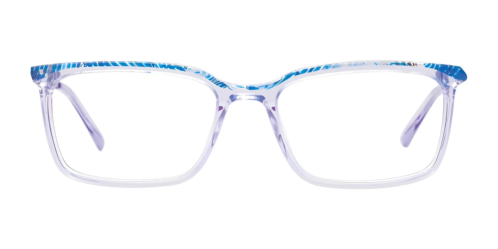 EasyClip EC635 Eyeglasses with Clip-on Sunglasses (Size 52) by EasyClip feature clear rectangular frames with a light blue pattern along the top rim, easily pairing with included clip-on sunglasses for convenience. EasyClip EC635 Eyeglasses with Clip-on Sunglasses (Size 52) by EasyClip feature clear rectangular frames with a light blue pattern along the top rim, easily pairing with included clip-on sunglasses for convenience.