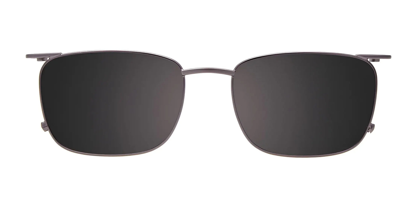 EasyClip EC641 eyeglasses with clip-on polarized sunglasses, shown from the front on a white background; size 53, thin metal frames. EasyClip EC641 eyeglasses with clip-on polarized sunglasses, shown from the front on a white background; size 53, thin metal frames.