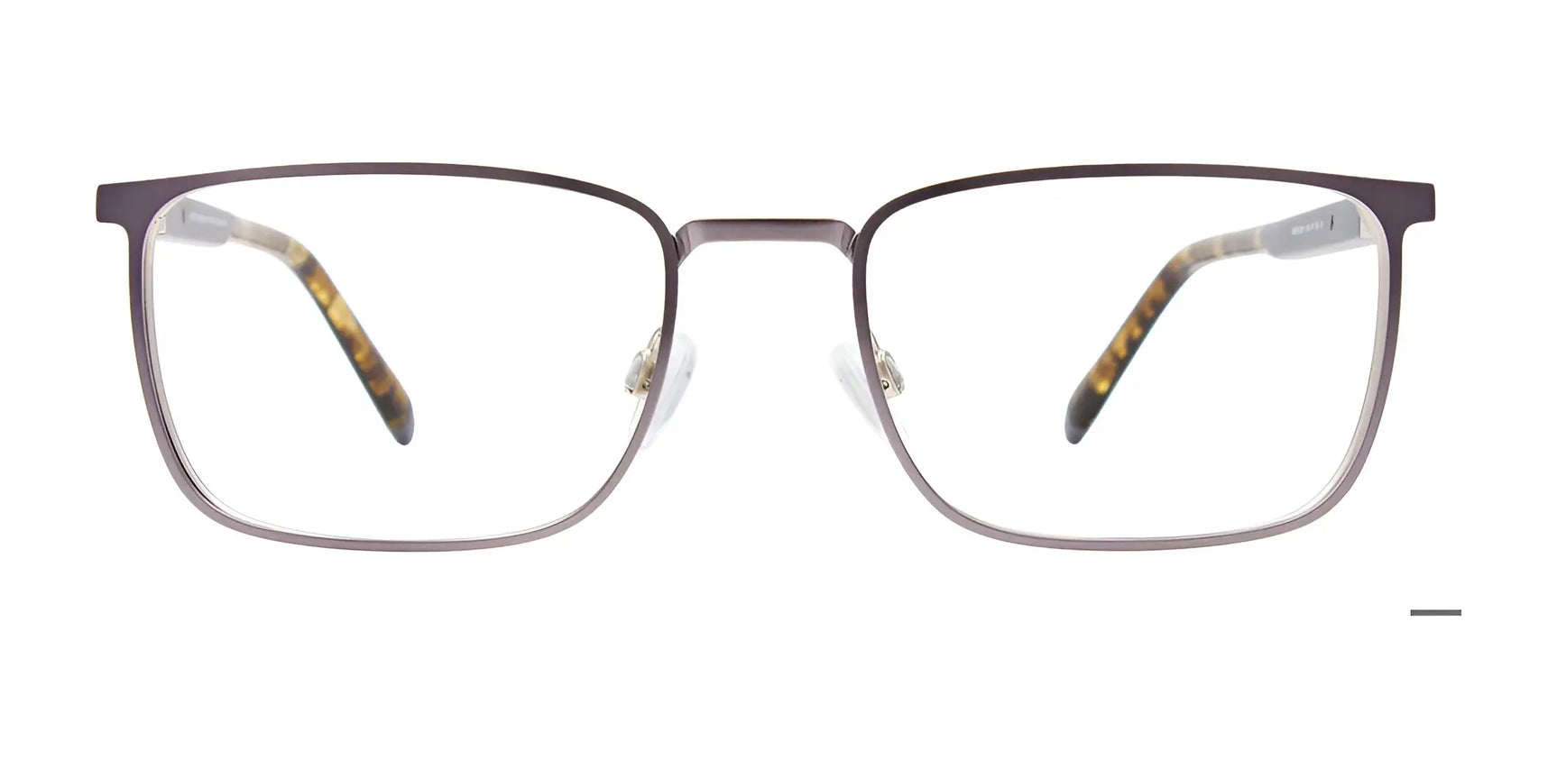 EasyClip EC641 Eyeglasses by EasyClip in brown, rectangular frames with clear lenses and tortoiseshell-patterned temple tips. Includes clip-on sunglasses. Shown on a white background. Size 53. EasyClip EC641 Eyeglasses by EasyClip in brown, rectangular frames with clear lenses and tortoiseshell-patterned temple tips. Includes clip-on sunglasses. Shown on a white background. Size 53.