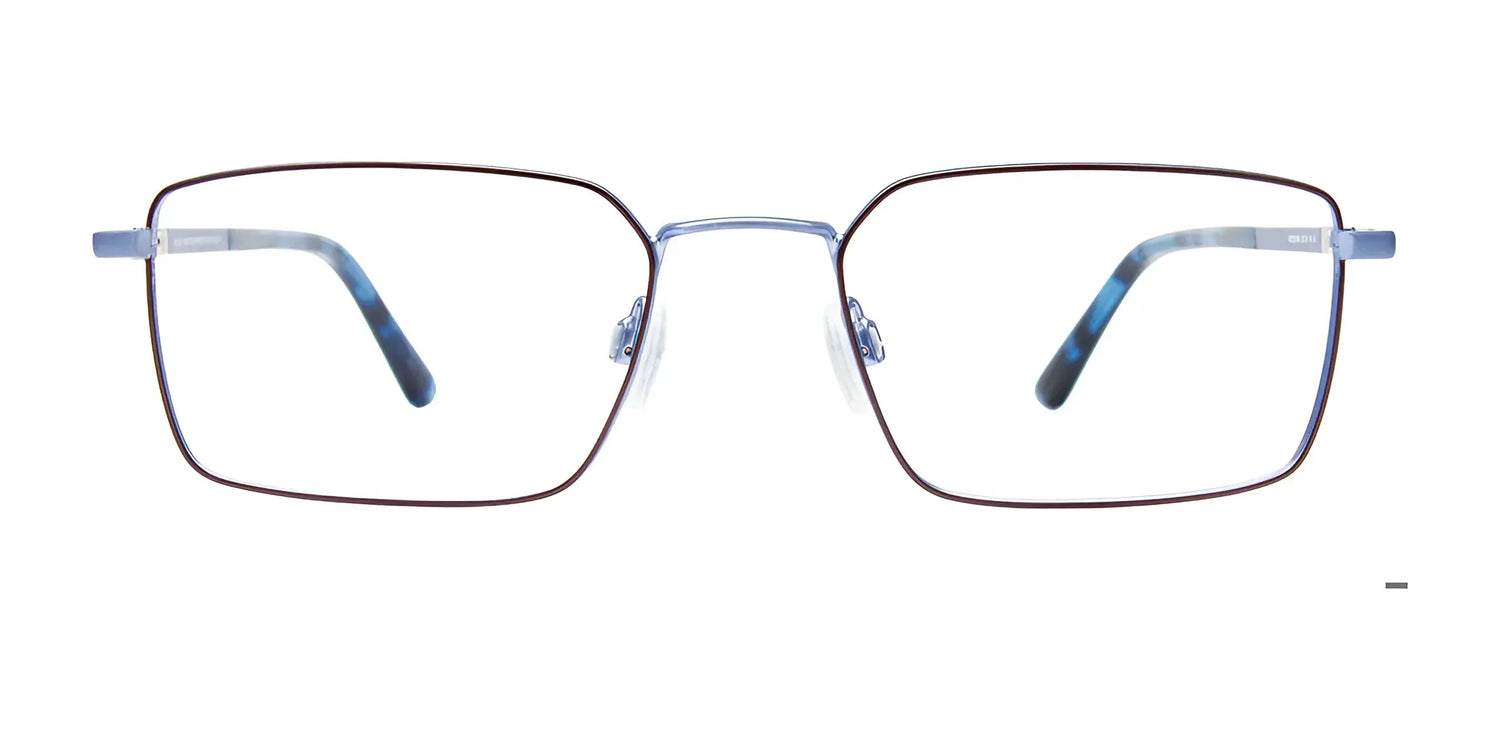 The EasyClip EC645 Eyeglasses by EasyClip feature square-shaped thin metal frames and blue patterned temples, plus EasyClip tech for fast magnetic clip-on sunglasses conversion. Shown from the front. Size 53. The EasyClip EC645 Eyeglasses by EasyClip feature square-shaped thin metal frames and blue patterned temples, plus EasyClip tech for fast magnetic clip-on sunglasses conversion. Shown from the front. Size 53.