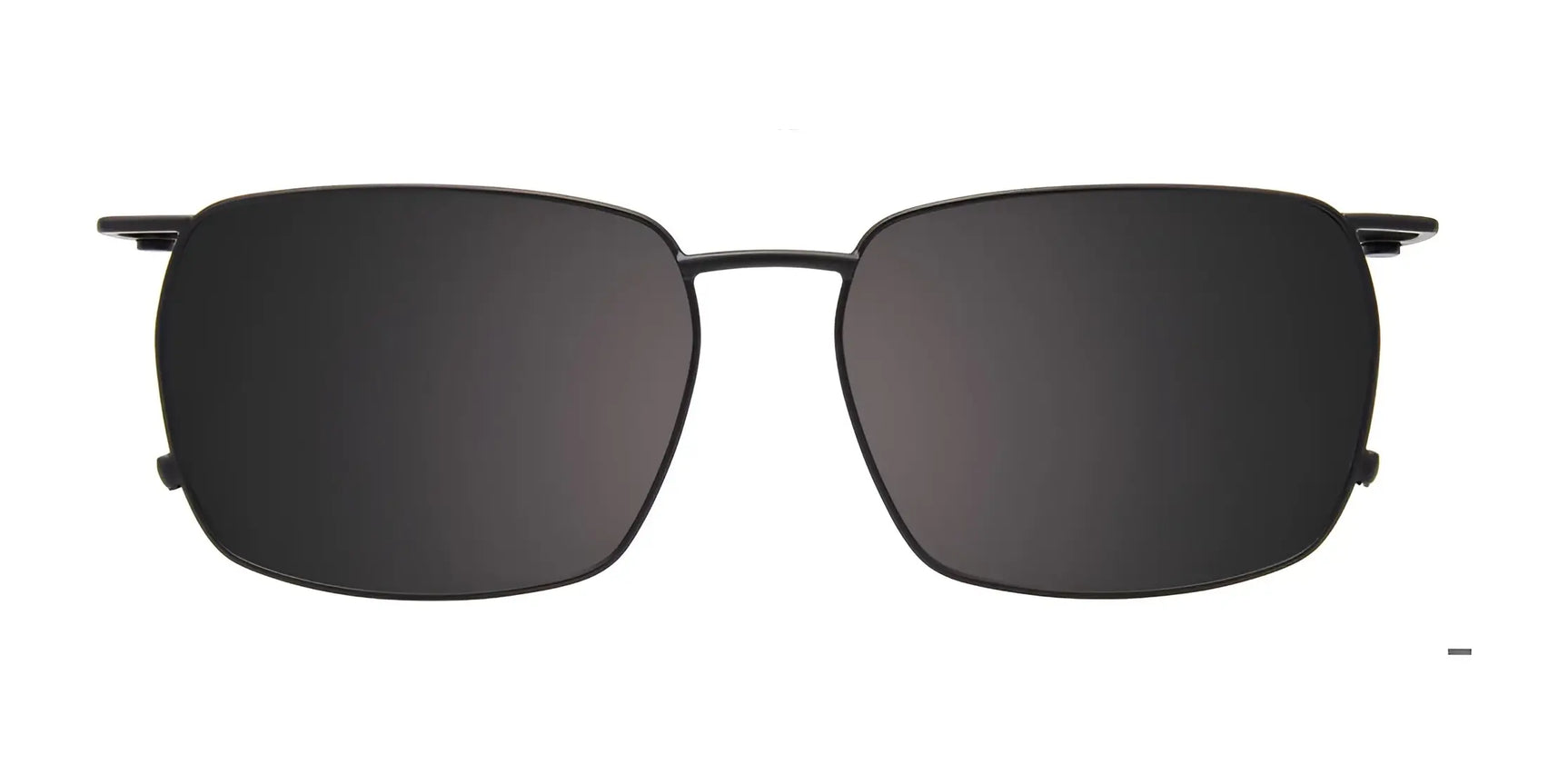 The EasyClip EC646 Eyeglasses with Clip-on Sunglasses by EasyClip, size 53, feature a rectangular black frame and dark lenses, shown front-facing on a white background. Includes convenient clip-on sunglasses for added versatility. The EasyClip EC646 Eyeglasses with Clip-on Sunglasses by EasyClip, size 53, feature a rectangular black frame and dark lenses, shown front-facing on a white background. Includes convenient clip-on sunglasses for added versatility.