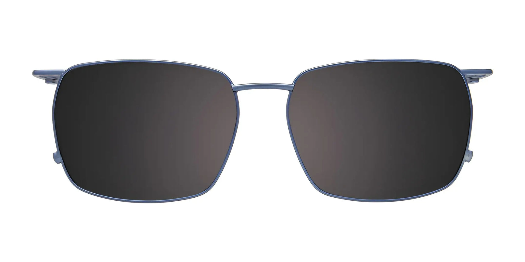 Front view of EasyClip EC646 Eyeglasses in size 53 with clip-on sunglasses, featuring rectangular black lenses and thin, dark blue metal frames by EasyClip. Front view of EasyClip EC646 Eyeglasses in size 53 with clip-on sunglasses, featuring rectangular black lenses and thin, dark blue metal frames by EasyClip.