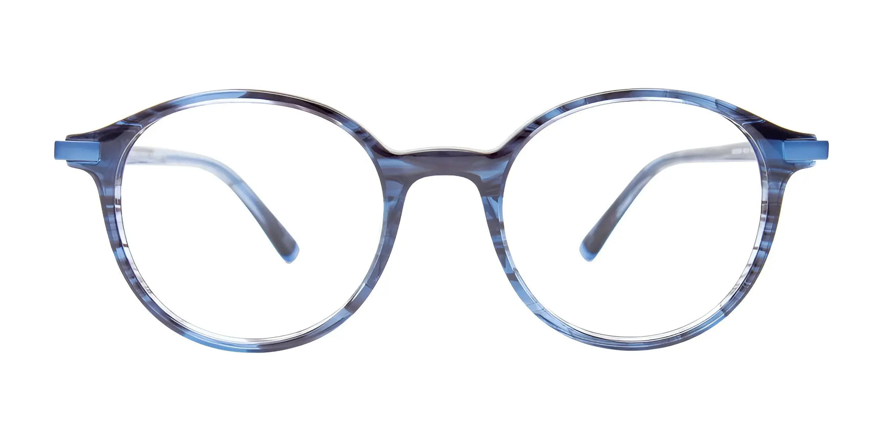 EasyClip EC647 eyeglasses by EasyClip feature round, transparent blue frames with clear lenses. These prescription-ready glasses (Size 49) come on a white background and are ideal for everyday wear. Includes clip-on sunglasses. EasyClip EC647 eyeglasses by EasyClip feature round, transparent blue frames with clear lenses. These prescription-ready glasses (Size 49) come on a white background and are ideal for everyday wear. Includes clip-on sunglasses.