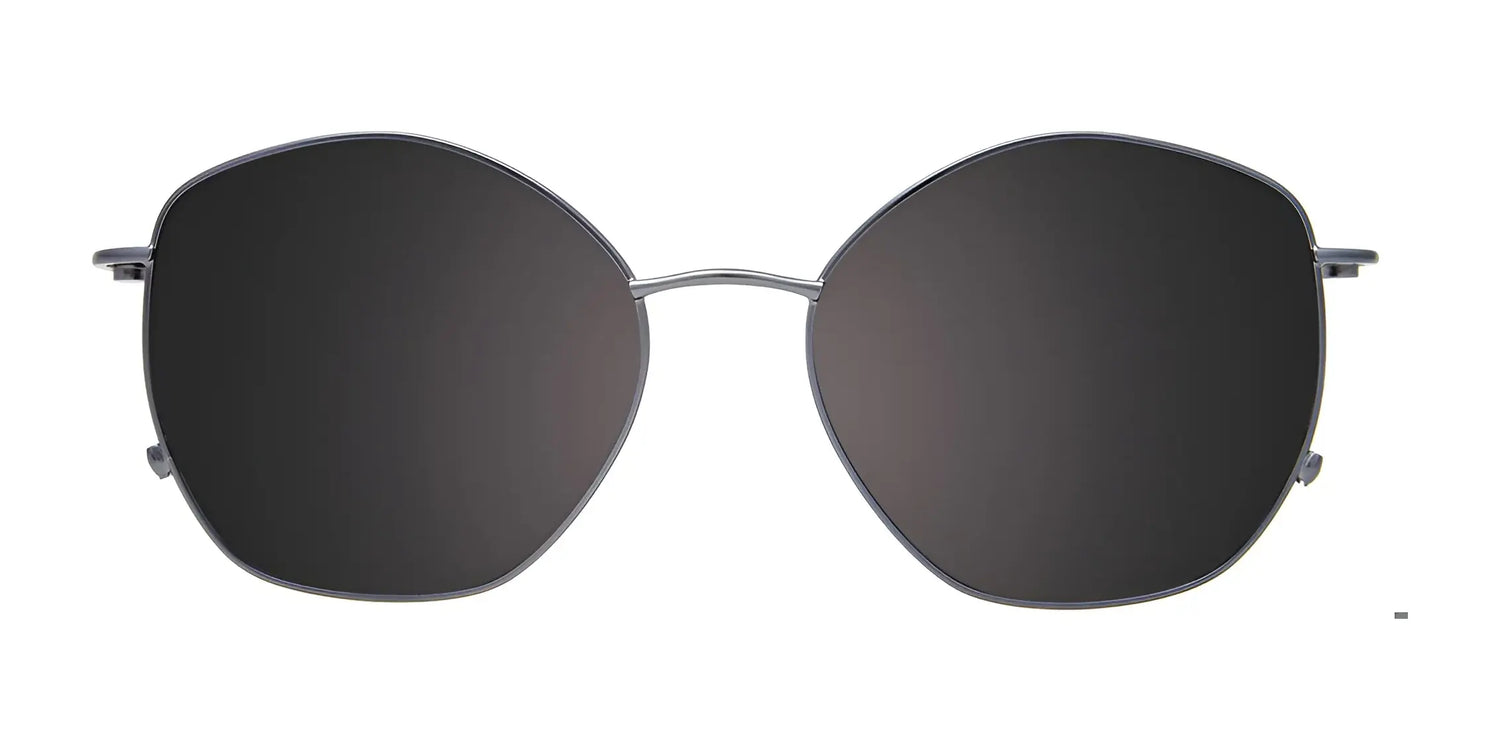 EasyClip EC650 Eyeglasses with Clip-on Sunglasses, shown front-facing on a white background; black oversized clip-on features a thin metal frame and fits over prescription glasses. Brand: EasyClip. Size: 53. EasyClip EC650 Eyeglasses with Clip-on Sunglasses, shown front-facing on a white background; black oversized clip-on features a thin metal frame and fits over prescription glasses. Brand: EasyClip. Size: 53.