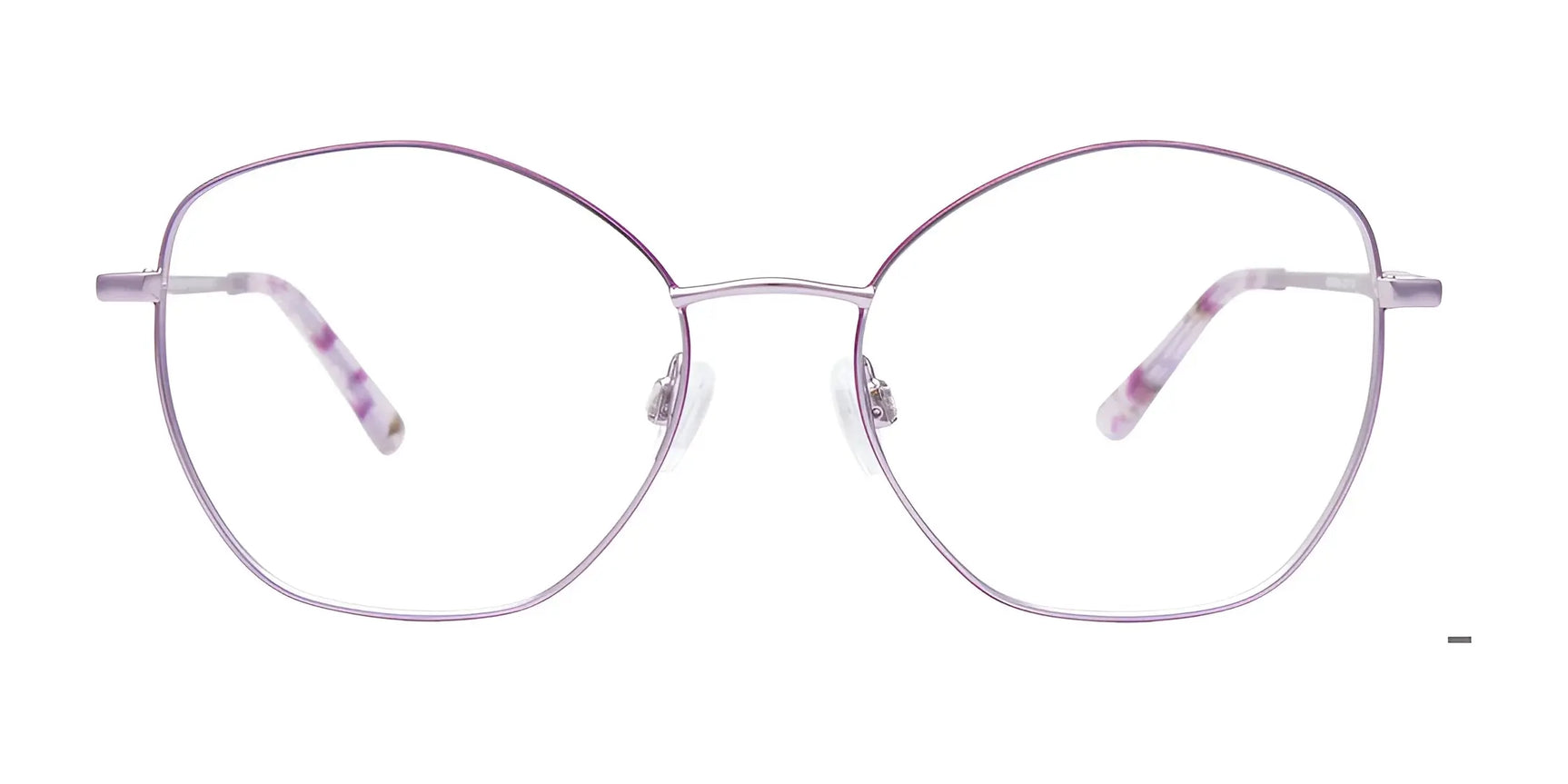 EasyClip EC650 Eyeglasses with Clip-on Sunglasses, featuring thin purple metal geometric frames, displayed on a white background. EasyClip EC650 Eyeglasses with Clip-on Sunglasses, featuring thin purple metal geometric frames, displayed on a white background.