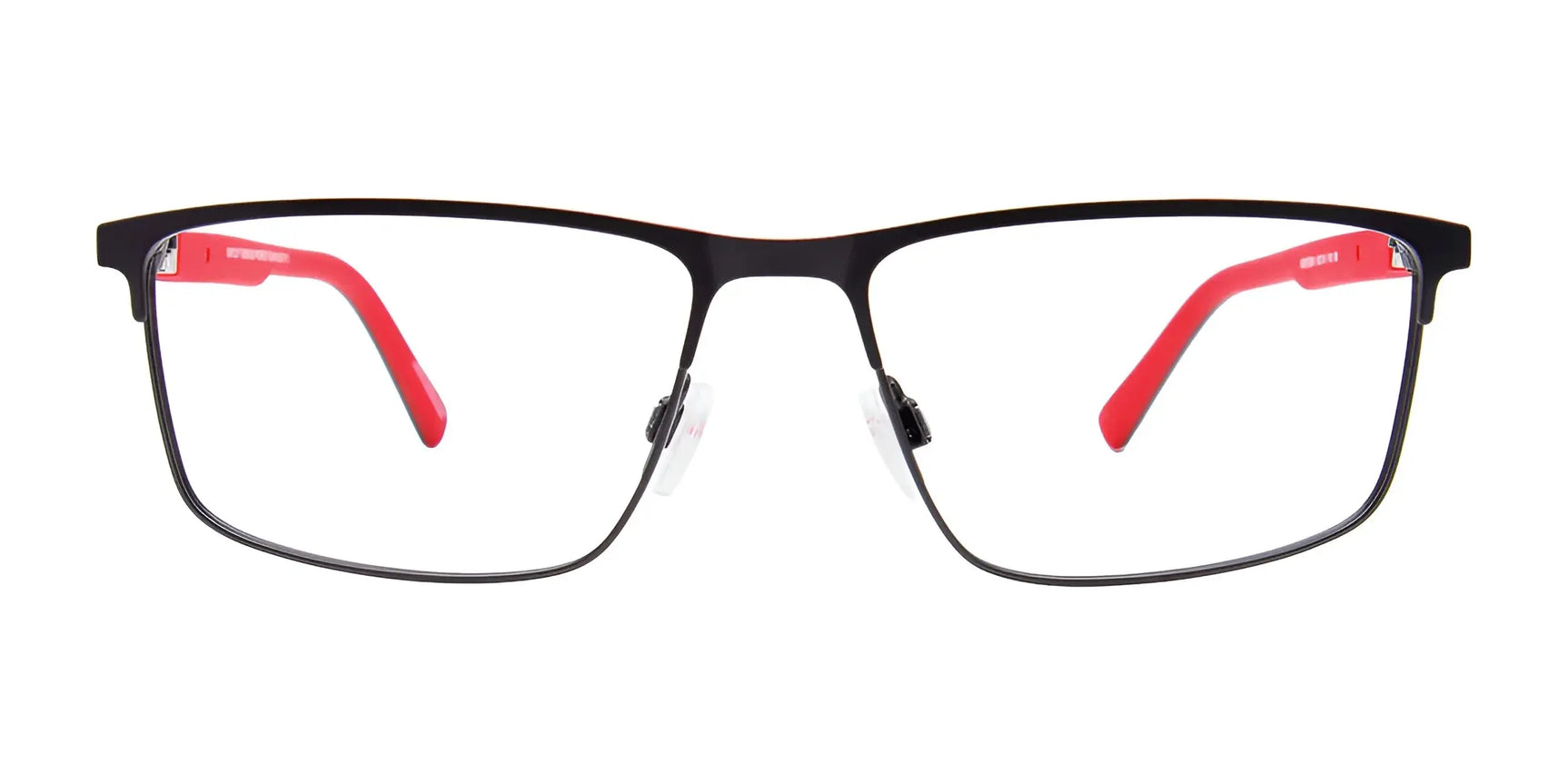 EasyClip EC651 Eyeglasses by EasyClip feature black rectangular thin frames with red temple arms. Shown on a white background, these size 55 glasses include compatible clip-on sunglasses for added sun protection. EasyClip EC651 Eyeglasses by EasyClip feature black rectangular thin frames with red temple arms. Shown on a white background, these size 55 glasses include compatible clip-on sunglasses for added sun protection.