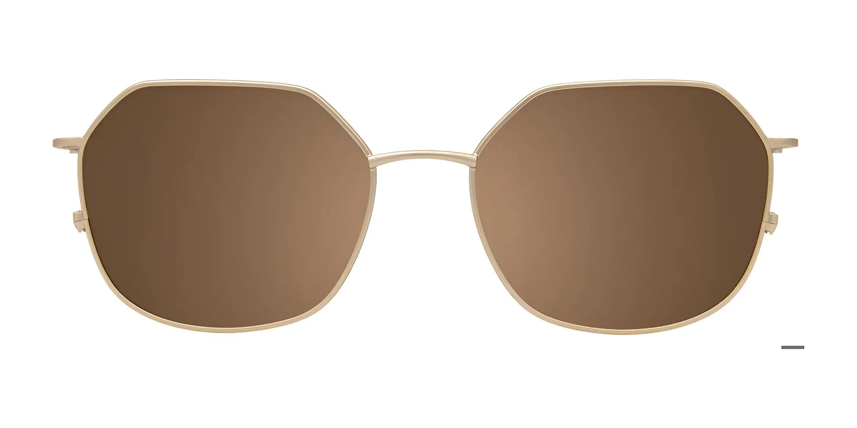 The EasyClip EC665 Eyeglasses with Clip-on Sunglasses by EasyClip feature a stylish geometric brown design, thin gold frames, and a convenient clip-on for added versatility, shown against a plain white background. Size 51. The EasyClip EC665 Eyeglasses with Clip-on Sunglasses by EasyClip feature a stylish geometric brown design, thin gold frames, and a convenient clip-on for added versatility, shown against a plain white background. Size 51.