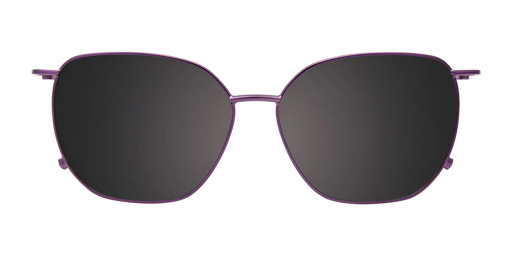 Front view of EasyClip EC669 Eyeglasses with Clip-on Sunglasses in black and purple metal, featuring dark lenses. These size 52 frames by EasyClip offer a convenient clip-on design for prescription-ready everyday wear. Front view of EasyClip EC669 Eyeglasses with Clip-on Sunglasses in black and purple metal, featuring dark lenses. These size 52 frames by EasyClip offer a convenient clip-on design for prescription-ready everyday wear.