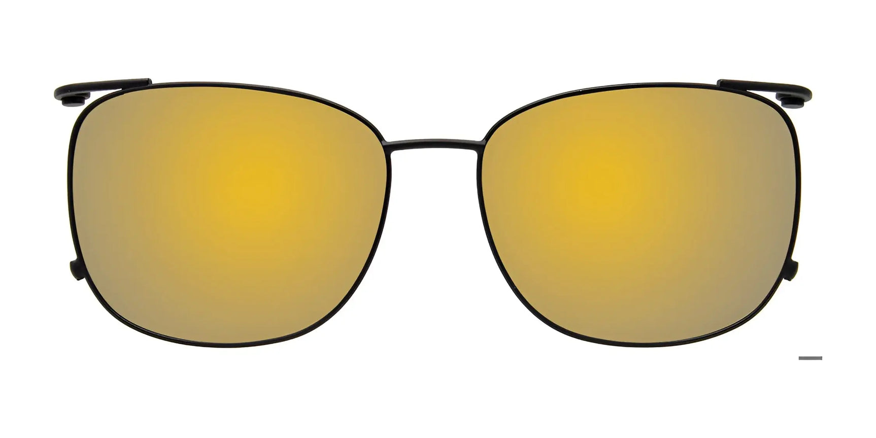 EasyClip EC670 eyeglasses with yellow mirrored polarized clip-on sunglasses and black metal frames by EasyClip, displayed front-facing on a white background. EasyClip EC670 eyeglasses with yellow mirrored polarized clip-on sunglasses and black metal frames by EasyClip, displayed front-facing on a white background.