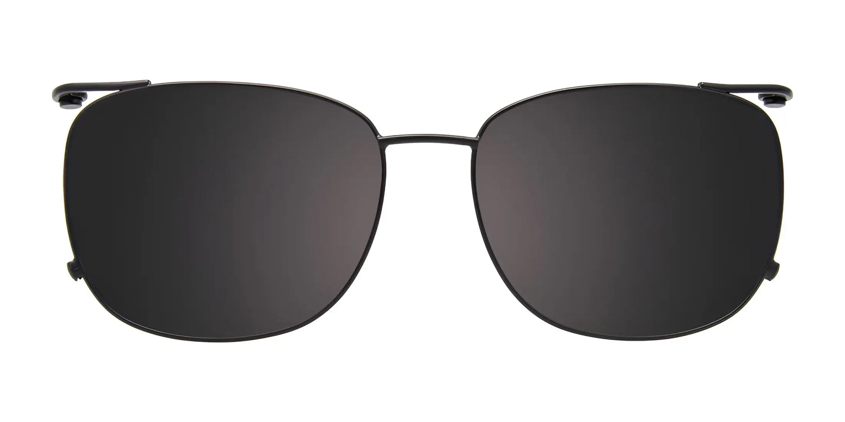 EasyClip EC670 Eyeglasses with Clip-on Sunglasses by EasyClip, featuring black rectangular frames and thin metal construction, displayed from the front on a white background. EasyClip EC670 Eyeglasses with Clip-on Sunglasses by EasyClip, featuring black rectangular frames and thin metal construction, displayed from the front on a white background.