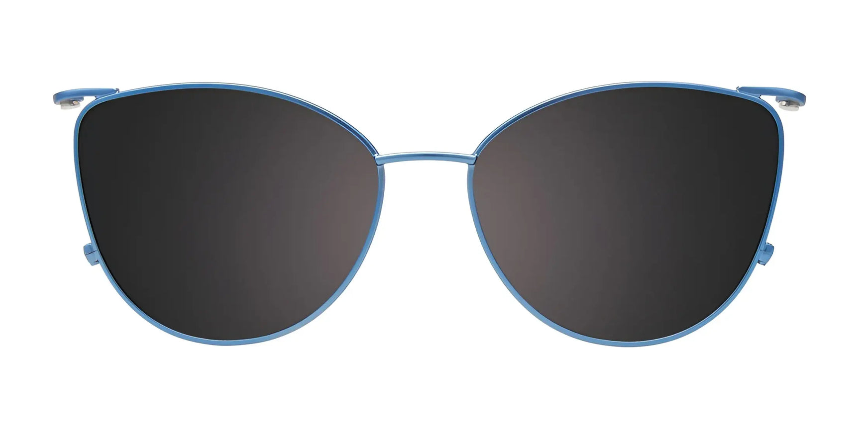 EasyClip EC673 Eyeglasses with Clip-on Sunglasses, size 51, by EasyClip. Blue cat-eye frames and dark lenses shown from the front on a white background. Stylish design for versatile wear with included clip-on sunglasses. EasyClip EC673 Eyeglasses with Clip-on Sunglasses, size 51, by EasyClip. Blue cat-eye frames and dark lenses shown from the front on a white background. Stylish design for versatile wear with included clip-on sunglasses.