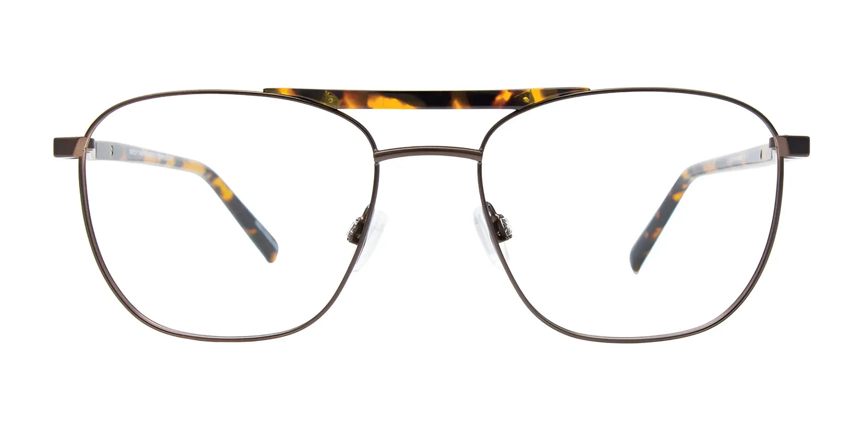 The EasyClip EC674 Eyeglasses by EasyClip feature large rectangular metal frames with tortoiseshell bridge and temples, plus a convenient clip-on sunglasses attachment for effortless style and function. Size 54. The EasyClip EC674 Eyeglasses by EasyClip feature large rectangular metal frames with tortoiseshell bridge and temples, plus a convenient clip-on sunglasses attachment for effortless style and function. Size 54.