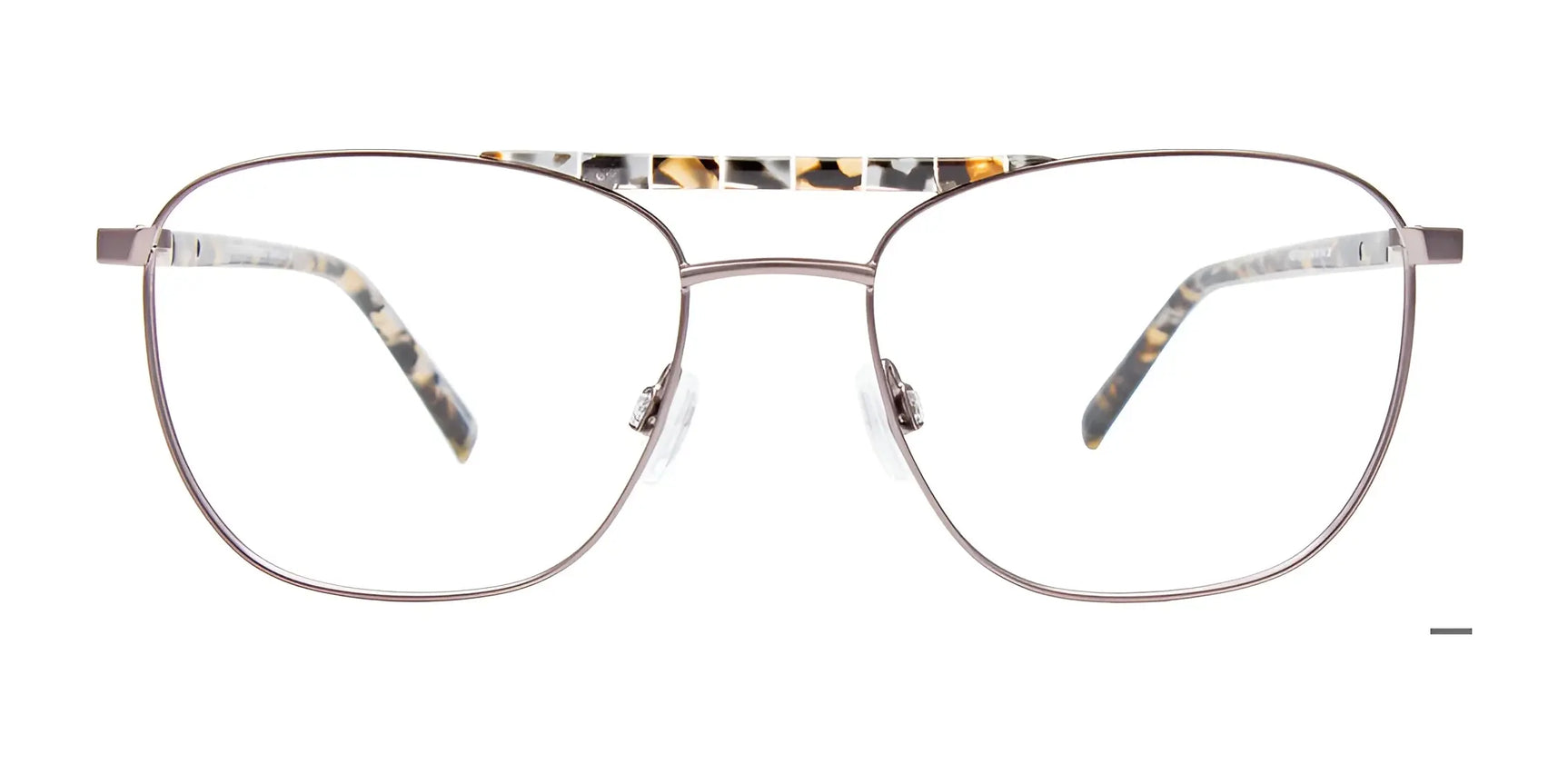 EasyClip EC674 Eyeglasses with Clip-on Sunglasses (Size 54) by EasyClip feature a silver wireframe and tortoiseshell accents on the bridge and temples. The magnetic clip-on allows for easy, convenient polarized sunglasses conversion. Shown on a white background. EasyClip EC674 Eyeglasses with Clip-on Sunglasses (Size 54) by EasyClip feature a silver wireframe and tortoiseshell accents on the bridge and temples. The magnetic clip-on allows for easy, convenient polarized sunglasses conversion. Shown on a white background.