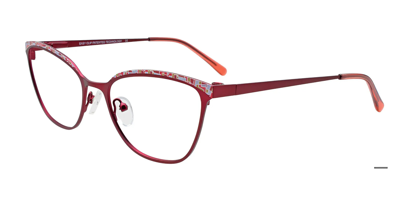 EasyClip EC681 Eyeglasses with Clip-on Sunglasses Satin Red & Mix Patterned Browline EasyClip EC681 Eyeglasses with Clip-on Sunglasses Satin Red & Mix Patterned Browline