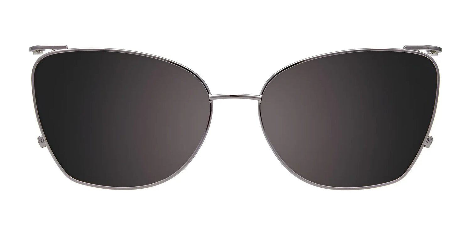 EasyClip EC682 Eyeglasses with Clip-on Sunglasses, size 53, by EasyClip—black cat-eye frames with thin silver detailing, shown from the front on a white background; compatible clip-on sunglasses add convenience. EasyClip EC682 Eyeglasses with Clip-on Sunglasses, size 53, by EasyClip—black cat-eye frames with thin silver detailing, shown from the front on a white background; compatible clip-on sunglasses add convenience.