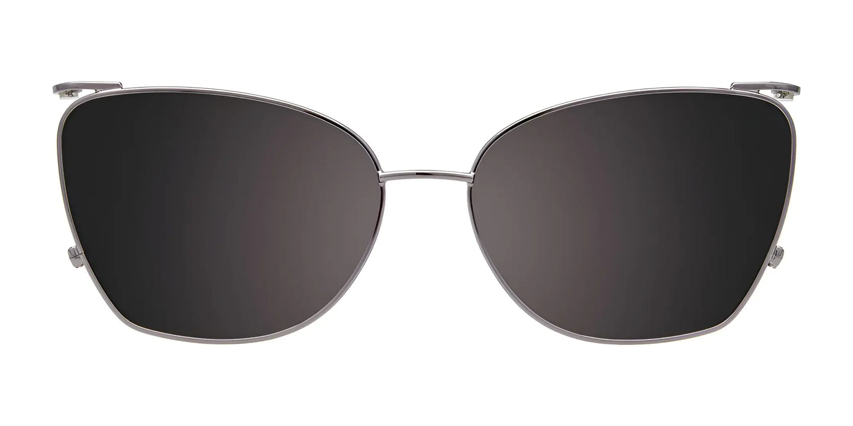 EasyClip EC682 Eyeglasses with Clip-on Sunglasses, size 53, by EasyClip—black cat-eye frames with thin silver detailing, shown from the front on a white background; compatible clip-on sunglasses add convenience. EasyClip EC682 Eyeglasses with Clip-on Sunglasses, size 53, by EasyClip—black cat-eye frames with thin silver detailing, shown from the front on a white background; compatible clip-on sunglasses add convenience.