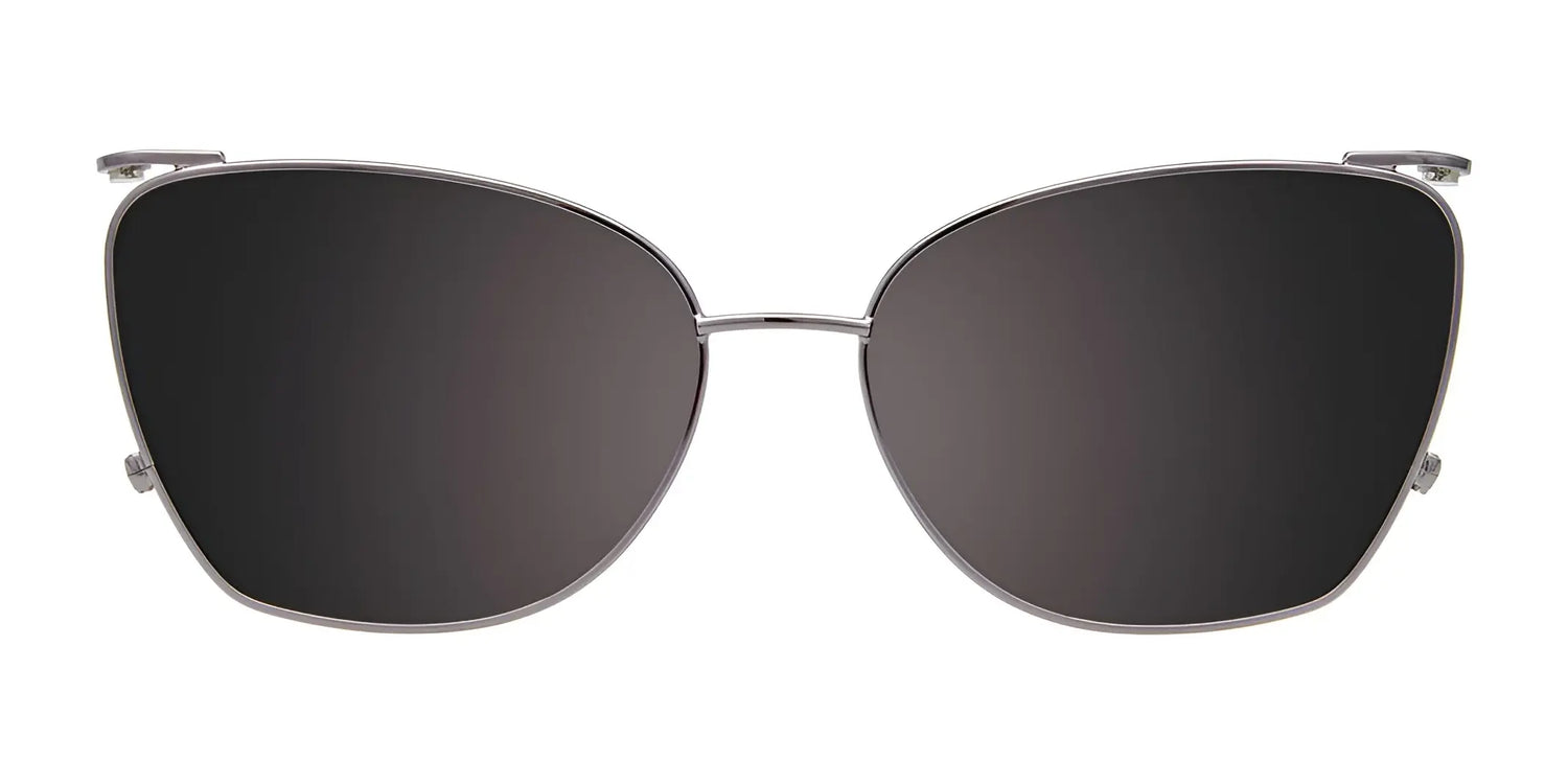 EasyClip EC682 Eyeglasses with Clip-on Sunglasses by EasyClip, size 53. Black cat-eye frames with thin silver metal front, shown on a white background. Includes a polarized sunglasses clip for added versatility. EasyClip EC682 Eyeglasses with Clip-on Sunglasses by EasyClip, size 53. Black cat-eye frames with thin silver metal front, shown on a white background. Includes a polarized sunglasses clip for added versatility.