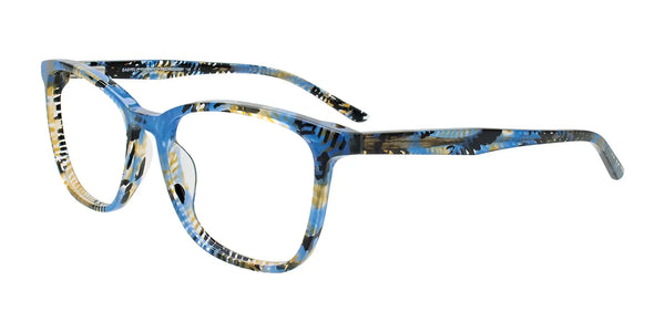 EasyClip EC686 Eyeglasses with Clip-on Sunglasses | Size 52 / Blue Mix Pattern