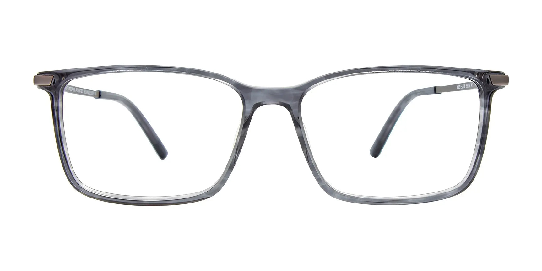 EasyClip EC696 Eyeglasses by EasyClip feature gray rectangular frames with clear lenses and a magnetic clip-on sunglass design, shown on a white background. Size 55. EasyClip EC696 Eyeglasses by EasyClip feature gray rectangular frames with clear lenses and a magnetic clip-on sunglass design, shown on a white background. Size 55.