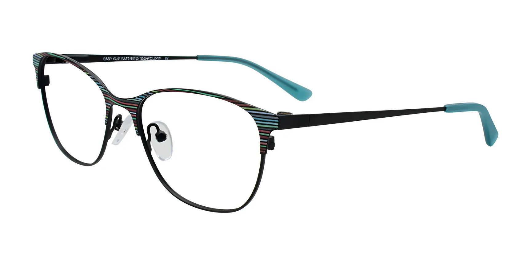 EasyClip EC710 Eyeglasses with Clip-on Sunglasses Black & Multicolor Stripes EasyClip EC710 Eyeglasses with Clip-on Sunglasses Black & Multicolor Stripes