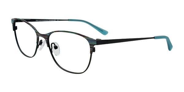 EasyClip EC710 Eyeglasses with Clip-on Sunglasses | Size 54 / Black & Multicolor Stripes