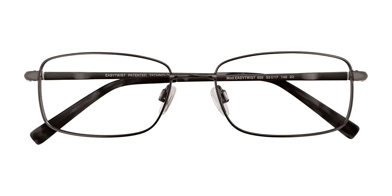 EasyTwist ET888 Eyeglasses by EasyTwist in size 53 feature a rectangular black frame with nose pads and straight temples. Durable and prescription ready, these stylish glasses are shown from the front. EasyTwist ET888 Eyeglasses by EasyTwist in size 53 feature a rectangular black frame with nose pads and straight temples. Durable and prescription ready, these stylish glasses are shown from the front.