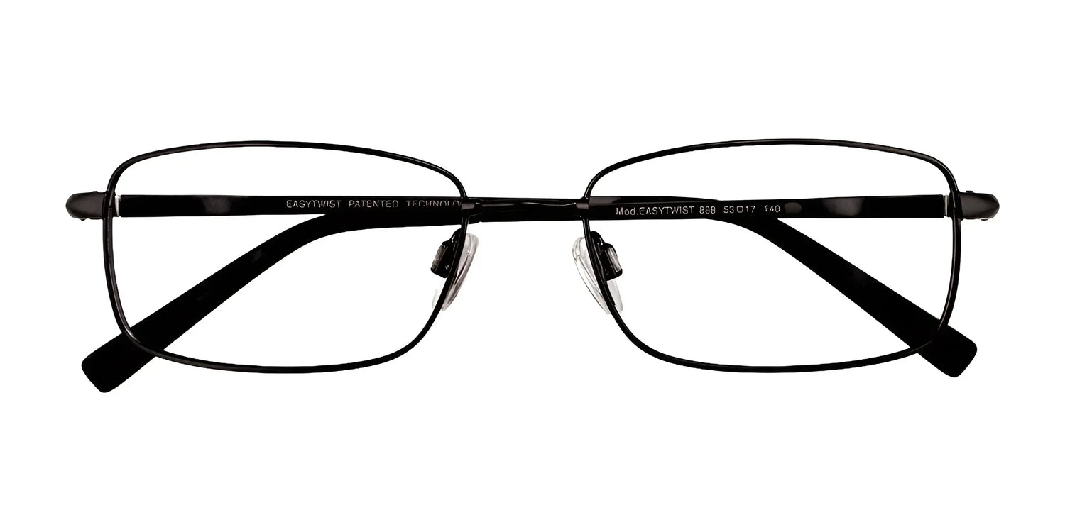 The EasyTwist ET888 Eyeglasses | Size 53 by EasyTwist are black rectangular frames with clear nose pads and straight temples—stylish, durable, and prescription ready, shown from the front. The EasyTwist ET888 Eyeglasses | Size 53 by EasyTwist are black rectangular frames with clear nose pads and straight temples—stylish, durable, and prescription ready, shown from the front.