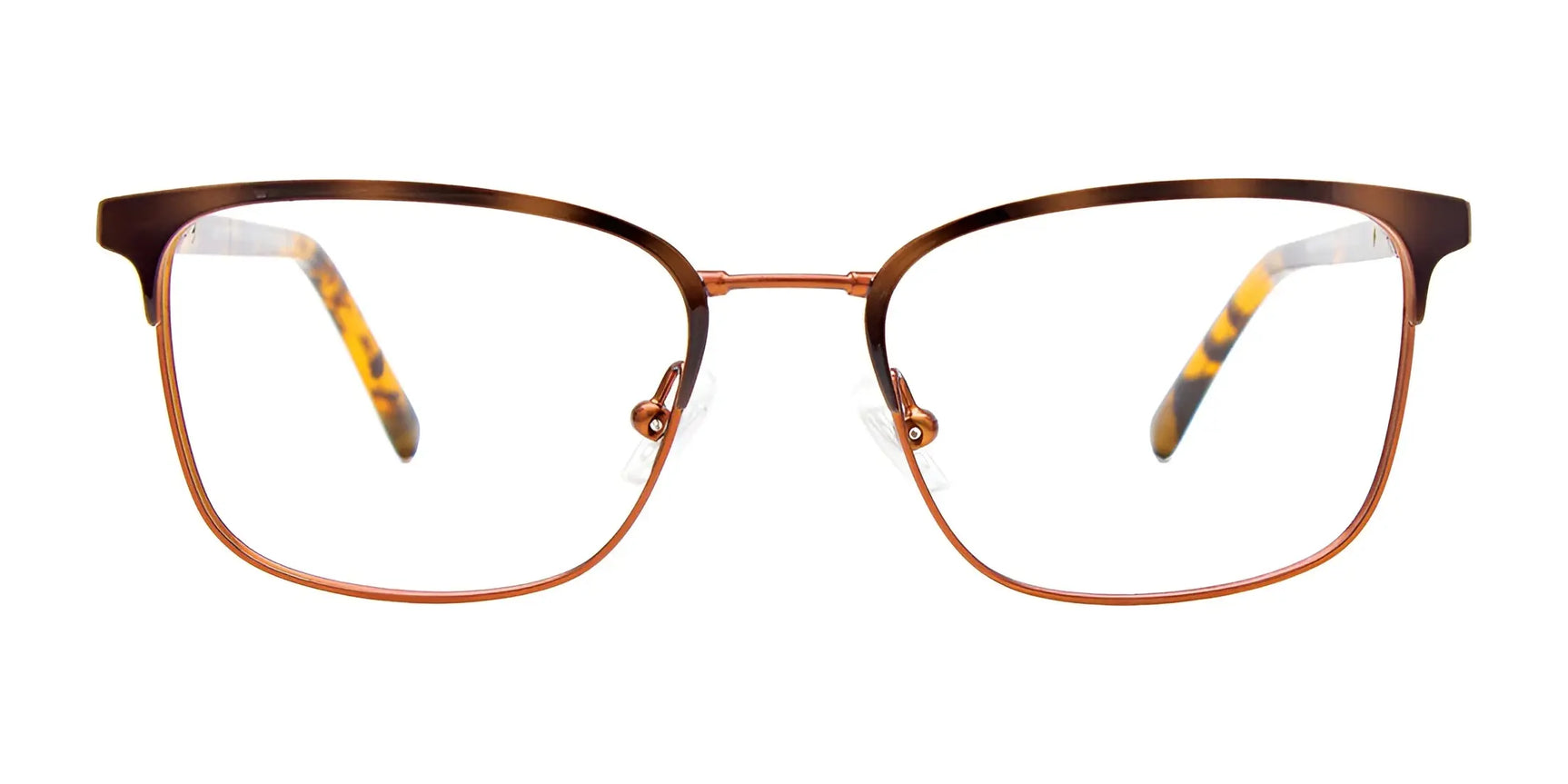 EasyTwist ET9001 Eyeglasses by EasyTwist feature rectangular brown metal frames with tortoiseshell-patterned temples, offering a flexible, durable fit and prescription-ready design. Size 47. Shown on a white background. EasyTwist ET9001 Eyeglasses by EasyTwist feature rectangular brown metal frames with tortoiseshell-patterned temples, offering a flexible, durable fit and prescription-ready design. Size 47. Shown on a white background.