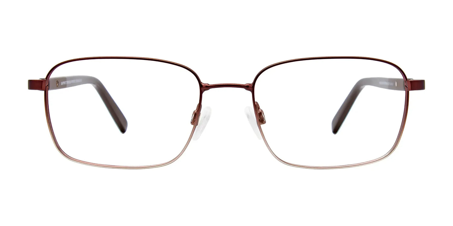 The EasyTwist ET990 Eyeglasses by EasyTwist are brown, metal, rectangle frames with clear lenses and twistable, durable design, displayed on a white background. The EasyTwist ET990 Eyeglasses by EasyTwist are brown, metal, rectangle frames with clear lenses and twistable, durable design, displayed on a white background.