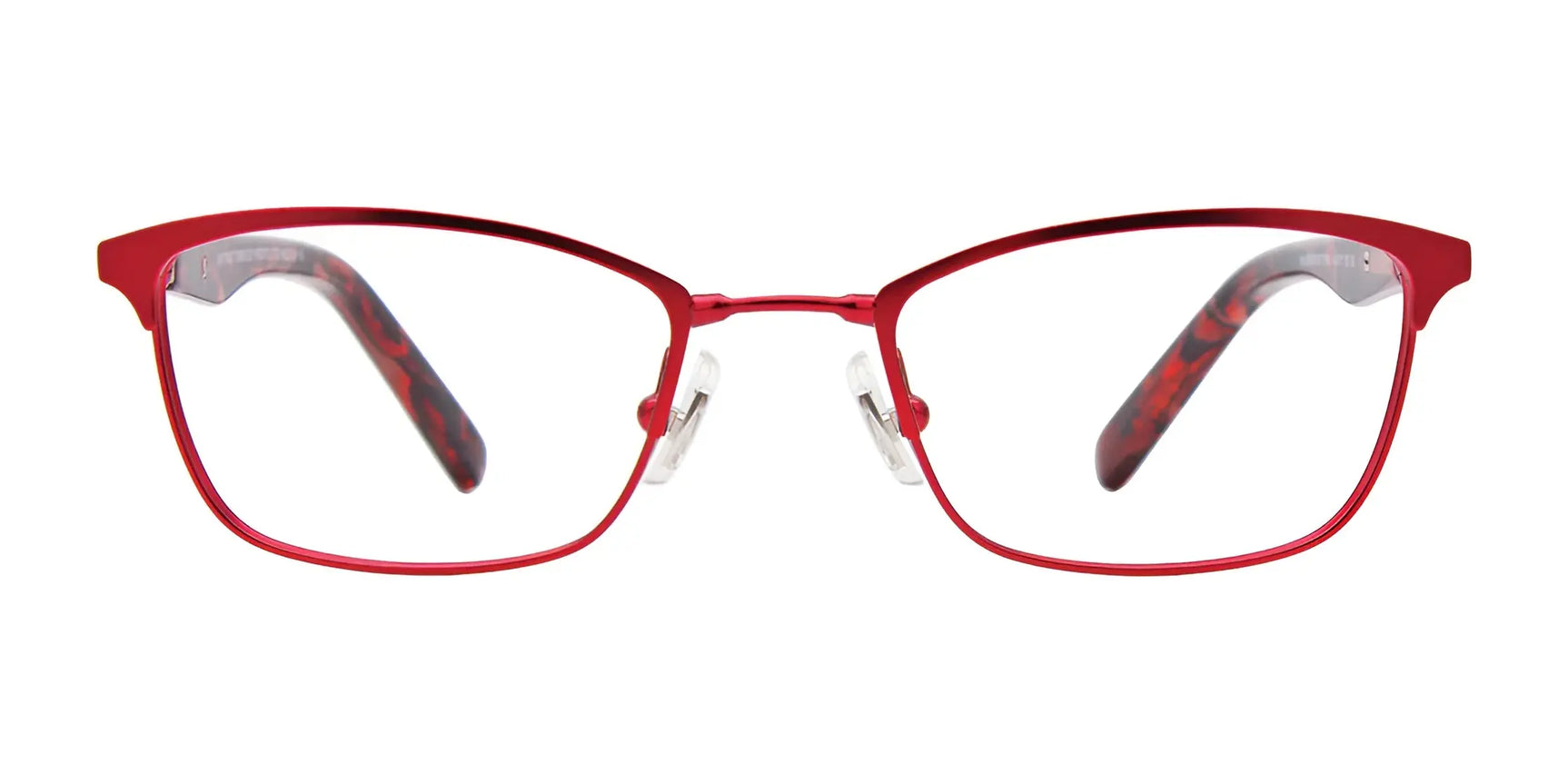 EasyTwist ET991 Eyeglasses by EasyTwist feature red rectangular lightweight frames, clear lenses, durable construction, and patterned temple arms. Shown in size 44 on a white background. EasyTwist ET991 Eyeglasses by EasyTwist feature red rectangular lightweight frames, clear lenses, durable construction, and patterned temple arms. Shown in size 44 on a white background.