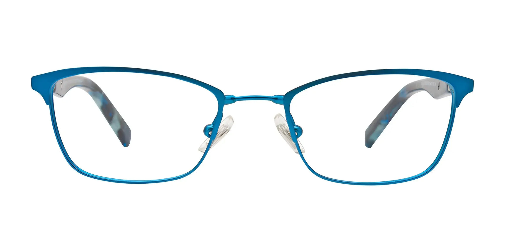 EasyTwist ET991 Eyeglasses by EasyTwist, size 44, feature blue metal rectangular frames with clear lenses and patterned temple arms—offering lightweight durability and style on a white background. EasyTwist ET991 Eyeglasses by EasyTwist, size 44, feature blue metal rectangular frames with clear lenses and patterned temple arms—offering lightweight durability and style on a white background.