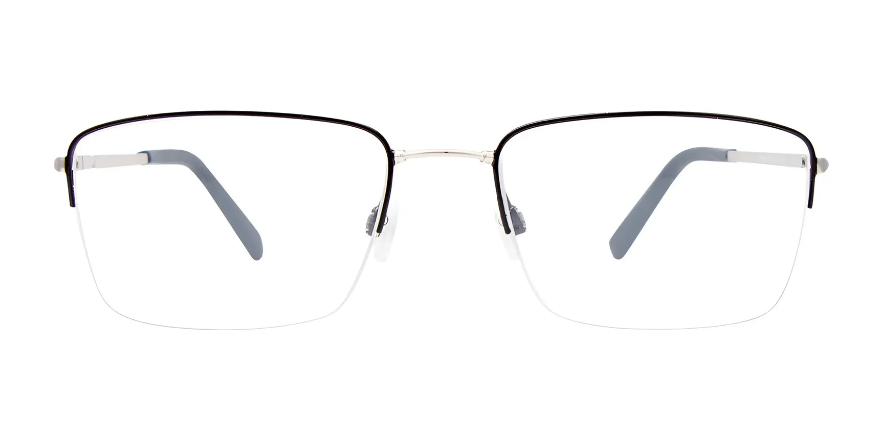 EasyTwist ET996 Eyeglasses by EasyTwist feature a rectangular rimless design with a thin black upper frame and silver temples. Enhanced with EasyTwist technology for durability and flexibility, they are displayed on a white background. Size 56. EasyTwist ET996 Eyeglasses by EasyTwist feature a rectangular rimless design with a thin black upper frame and silver temples. Enhanced with EasyTwist technology for durability and flexibility, they are displayed on a white background. Size 56.