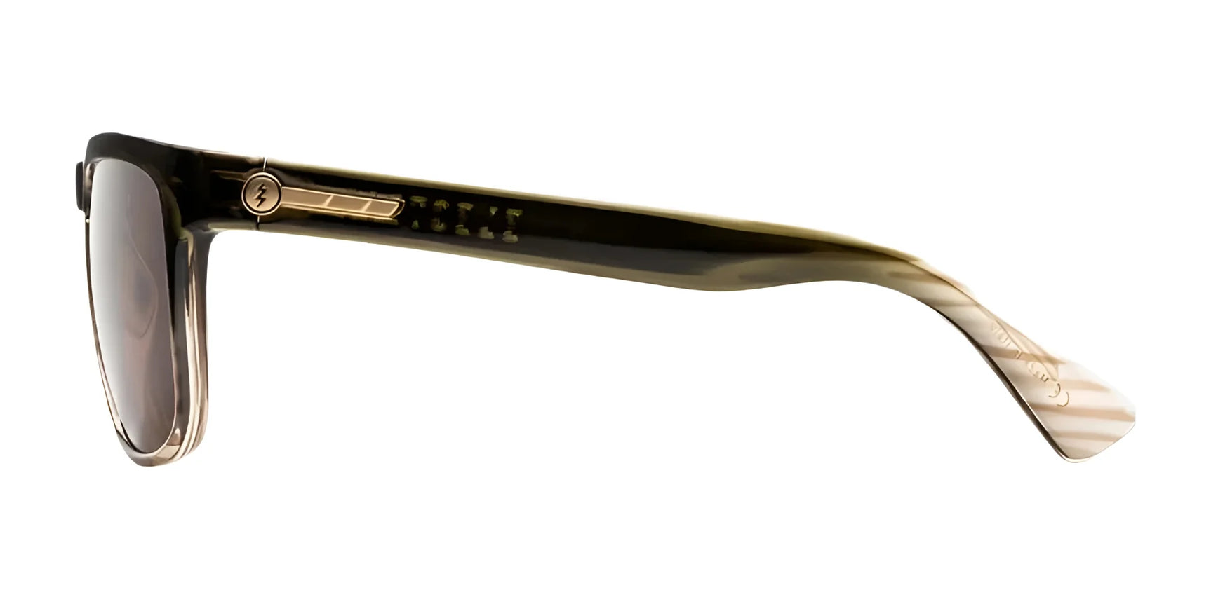 Side view of Electric Knoxville XL Sunglasses | Size 61 by Electric, featuring gold arm details, superior sun protection, and a lightweight fit on a white background. Side view of Electric Knoxville XL Sunglasses | Size 61 by Electric, featuring gold arm details, superior sun protection, and a lightweight fit on a white background.