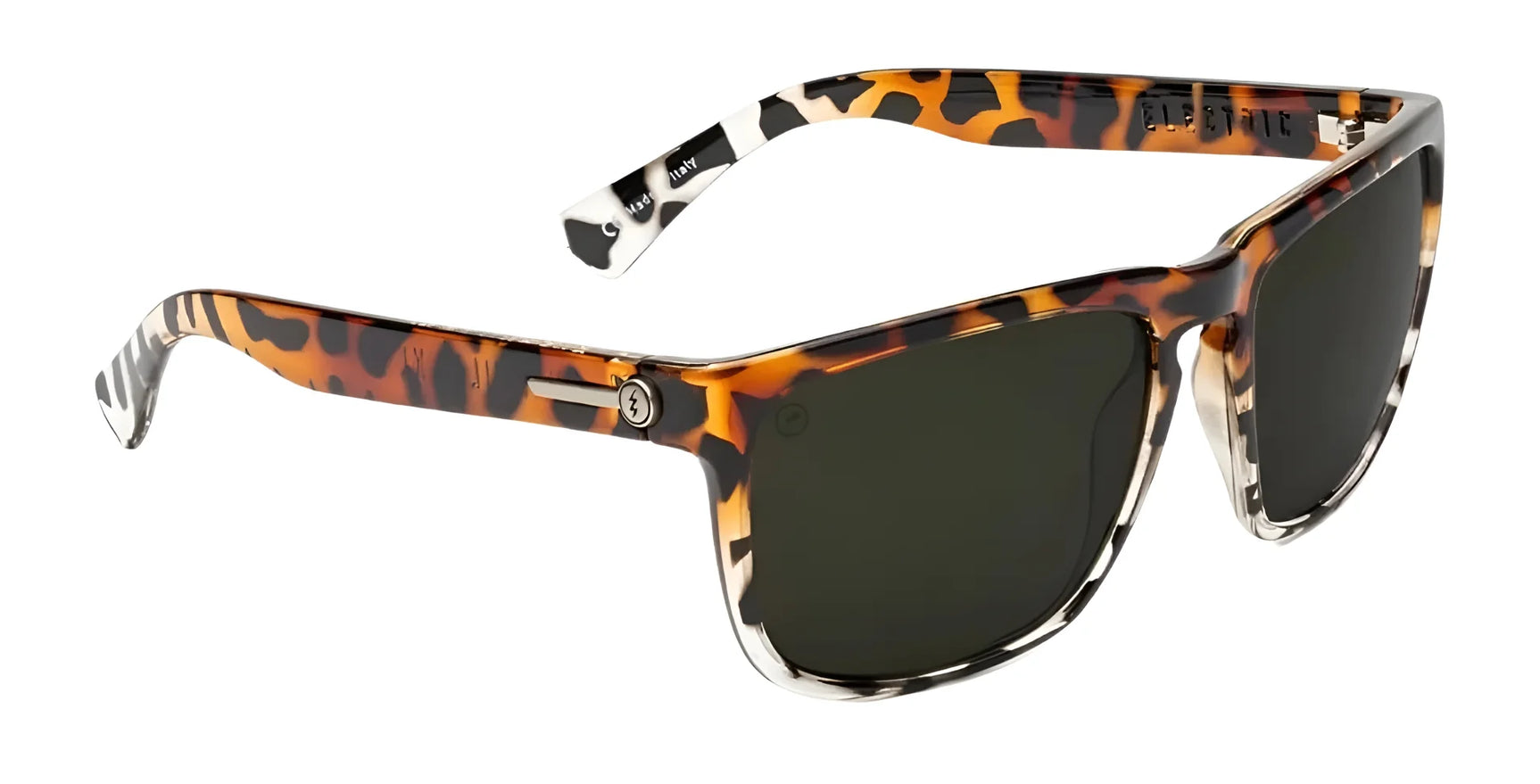 The Electric Knoxville XL Sunglasses (Size 61) feature thick, angular tortoiseshell frames, dark lenses, and a lightweight fit for superior sun protection, shown here from a side angle. The Electric Knoxville XL Sunglasses (Size 61) feature thick, angular tortoiseshell frames, dark lenses, and a lightweight fit for superior sun protection, shown here from a side angle.