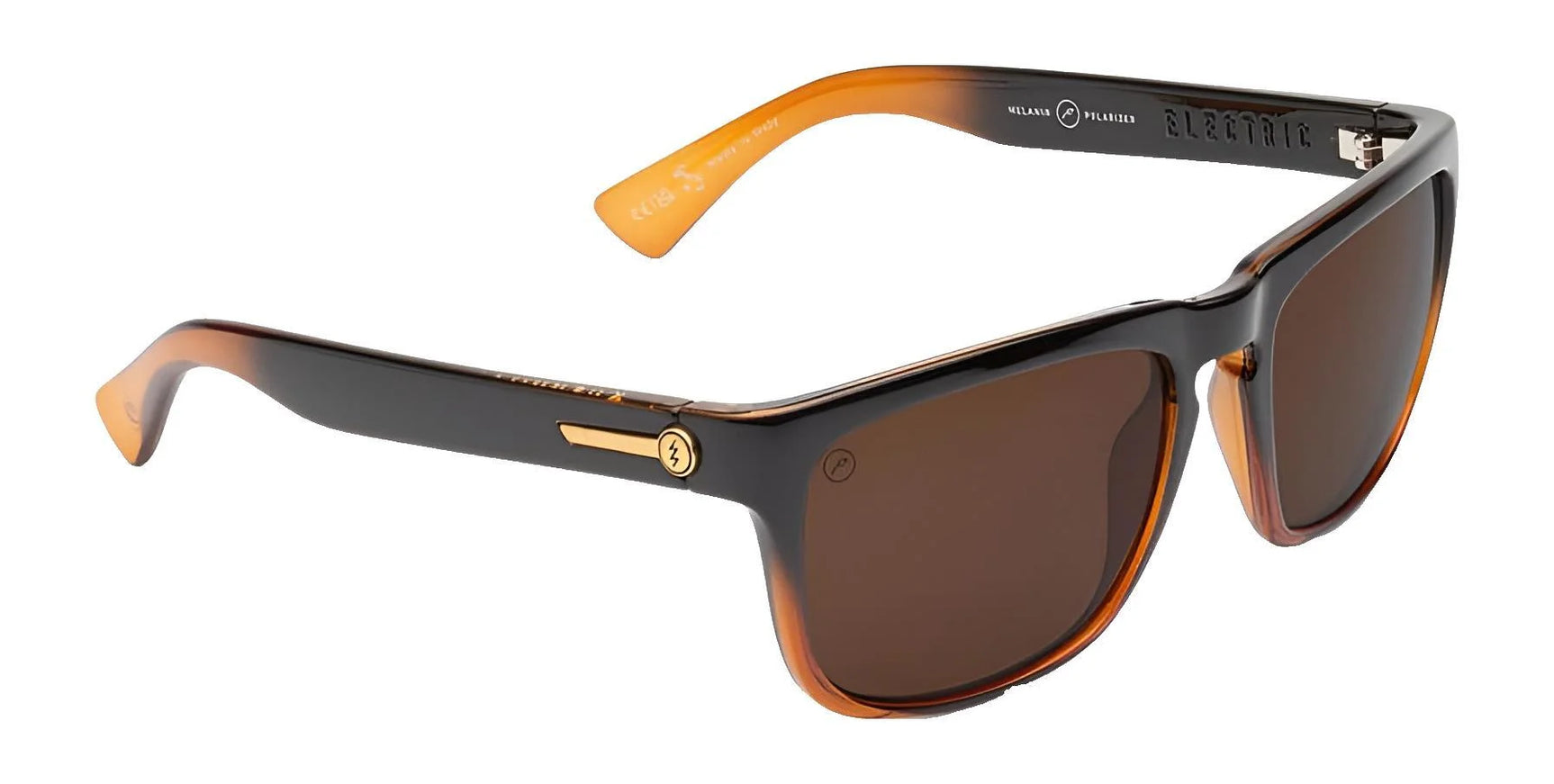 Electric Knoxville XL Sunglasses | Size 61 by Electric, shown in brown and black with gold arm accents. Enjoy superior sun protection and a lightweight, stylish fit—side angle view. Electric Knoxville XL Sunglasses | Size 61 by Electric, shown in brown and black with gold arm accents. Enjoy superior sun protection and a lightweight, stylish fit—side angle view.