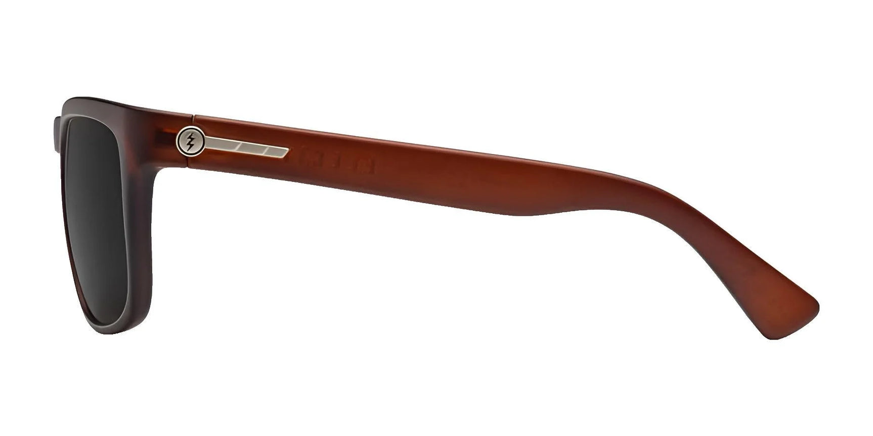 Side view of Electric Knoxville XL Sunglasses | Size 61 by Electric, featuring brown frames, black lenses, a silver logo on the arm, and a lightweight fit for superior sun protection. Side view of Electric Knoxville XL Sunglasses | Size 61 by Electric, featuring brown frames, black lenses, a silver logo on the arm, and a lightweight fit for superior sun protection.