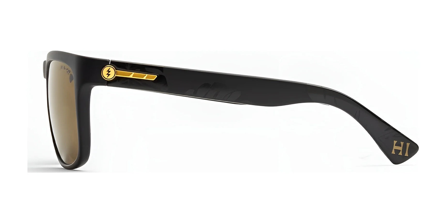 The Electric Knoxville XL Sunglasses | Size 61 feature a black frame with gold accents, lightning bolt logo, and "HI" on the temple. Enjoy superior sun protection and a lightweight, stylish fit from Electric. The Electric Knoxville XL Sunglasses | Size 61 feature a black frame with gold accents, lightning bolt logo, and "HI" on the temple. Enjoy superior sun protection and a lightweight, stylish fit from Electric.