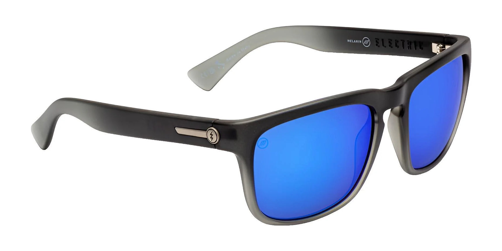 Electric Knoxville XL Sunglasses | Size 61, by Electric, in black with blue mirrored lenses and gray interior arms, angled on a white background. Offers superior sun protection and lightweight all-day comfort. Electric Knoxville XL Sunglasses | Size 61, by Electric, in black with blue mirrored lenses and gray interior arms, angled on a white background. Offers superior sun protection and lightweight all-day comfort.