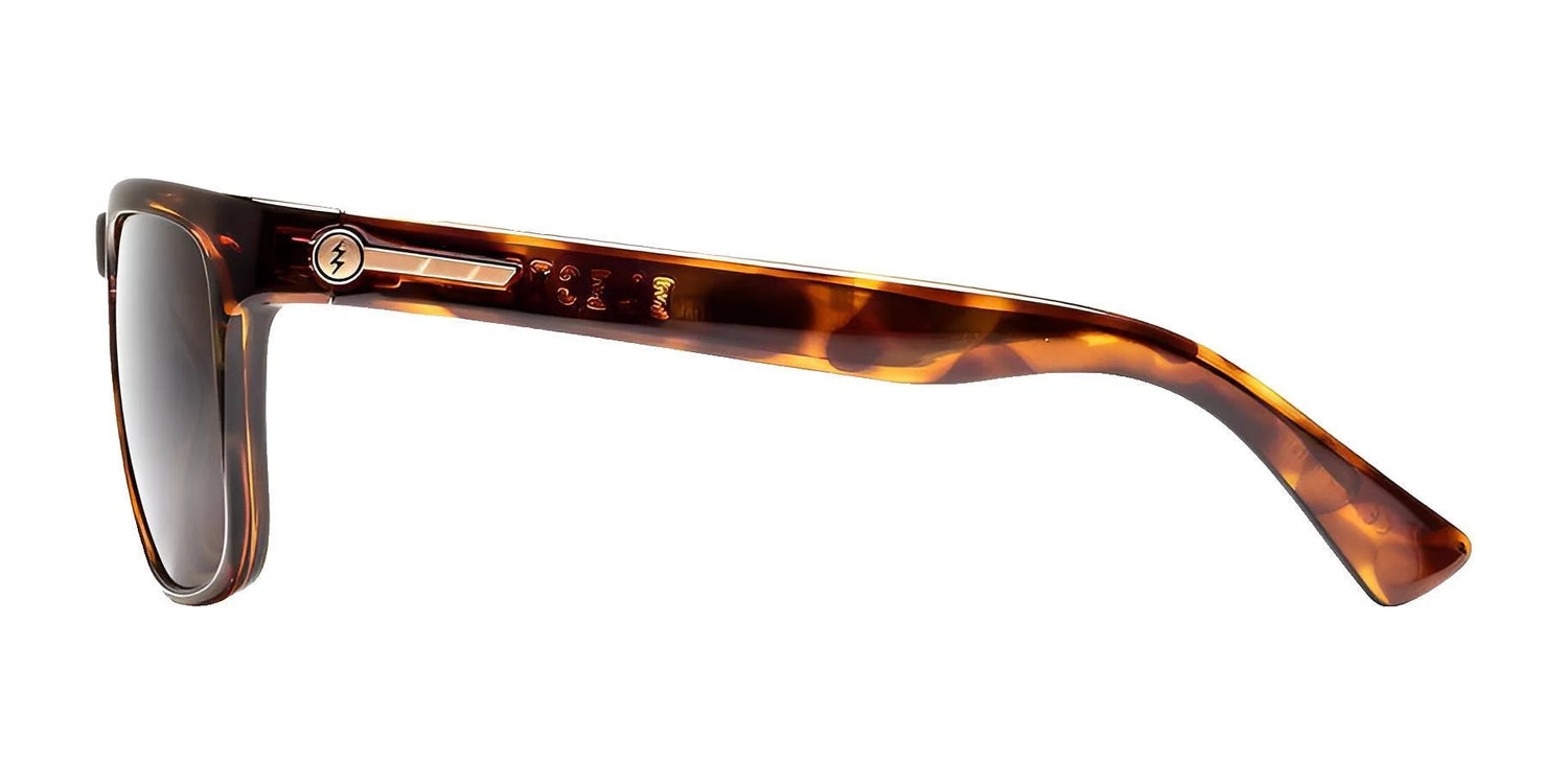 Side view of Electric Knoxville XL Sunglasses | Size 61 by Electric, showing a lightweight fit, dark lenses, tortoiseshell frame, and a silver logo on the arm. Side view of Electric Knoxville XL Sunglasses | Size 61 by Electric, showing a lightweight fit, dark lenses, tortoiseshell frame, and a silver logo on the arm.