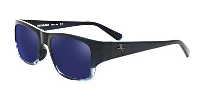 Black and blue Fatheadz 10 PLY Sunglasses in size 54, featuring a logo on the side, designed for adventure seekers seeking dependable sunglasses for outdoor activities.
