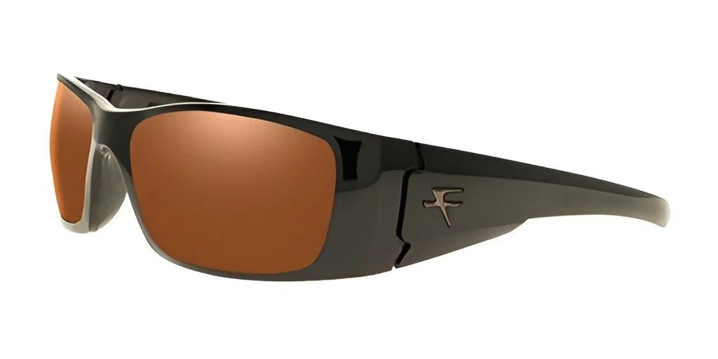 The Fatheadz BLACK NITRO Sunglasses from the renowned brand Fatheadz feature a stylish design with brown-tinted polarized lenses set against a clean white backdrop, providing 100% UV protection. The Fatheadz BLACK NITRO Sunglasses from the renowned brand Fatheadz feature a stylish design with brown-tinted polarized lenses set against a clean white backdrop, providing 100% UV protection.