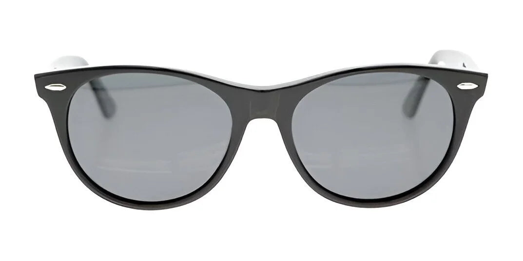 The Fatheadz BURST sunglasses, featuring a black wayfarer-style design and polarized lenses, elegantly rest on a white background, providing both style and optimal eye protection. The Fatheadz BURST sunglasses, featuring a black wayfarer-style design and polarized lenses, elegantly rest on a white background, providing both style and optimal eye protection.