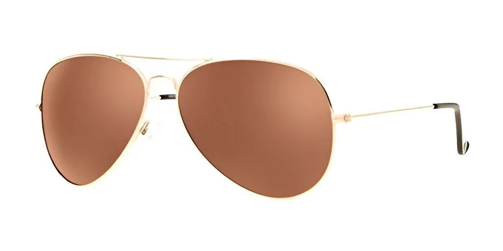 Fatheadz PILOT sunglasses featuring a gold frame and polarized brown lenses set against a white background. Fatheadz PILOT sunglasses featuring a gold frame and polarized brown lenses set against a white background.