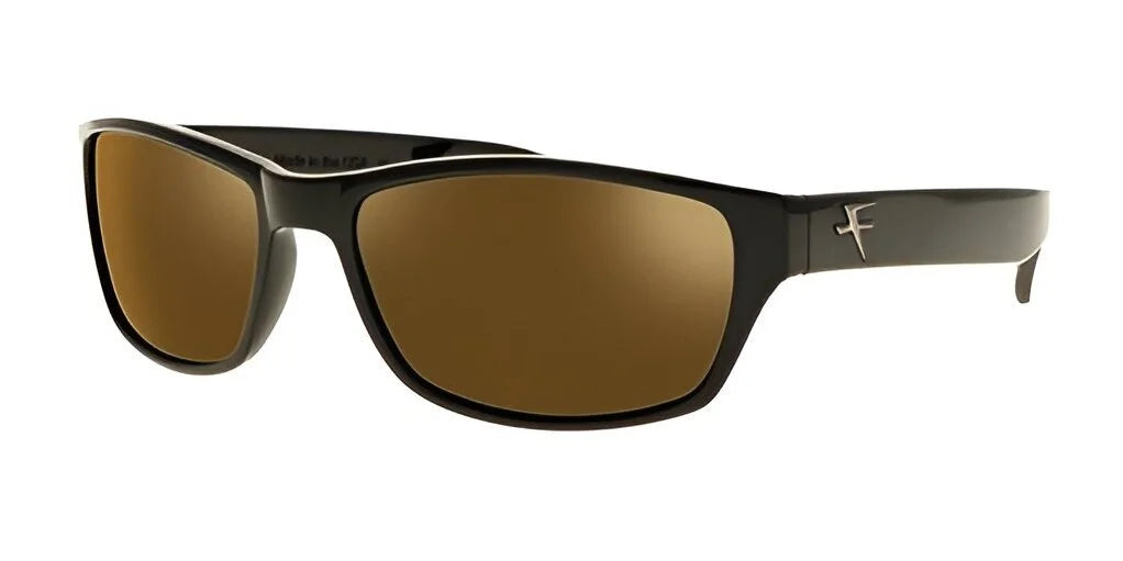 The Fatheadz SHUE Sunglasses | Size 65 showcase sleek black frames paired with brown polarized lenses, specifically crafted for larger head sizes, and are subtly embellished with a silver logo on the temple. The Fatheadz SHUE Sunglasses | Size 65 showcase sleek black frames paired with brown polarized lenses, specifically crafted for larger head sizes, and are subtly embellished with a silver logo on the temple.
