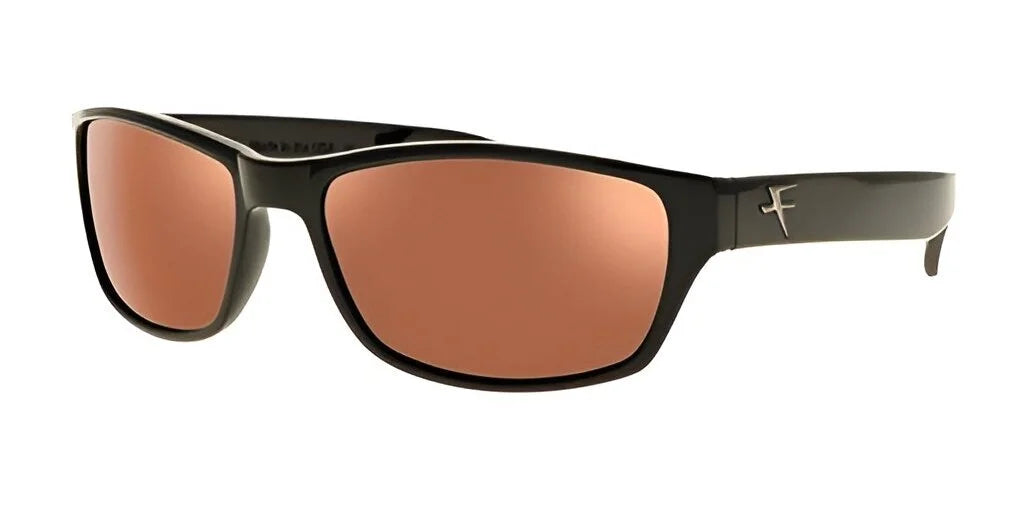 The Fatheadz SHUE Sunglasses in size 65, crafted for larger head sizes, showcase black frames paired with brown polarized lenses and an elegant logo on the temple. The Fatheadz SHUE Sunglasses in size 65, crafted for larger head sizes, showcase black frames paired with brown polarized lenses and an elegant logo on the temple.