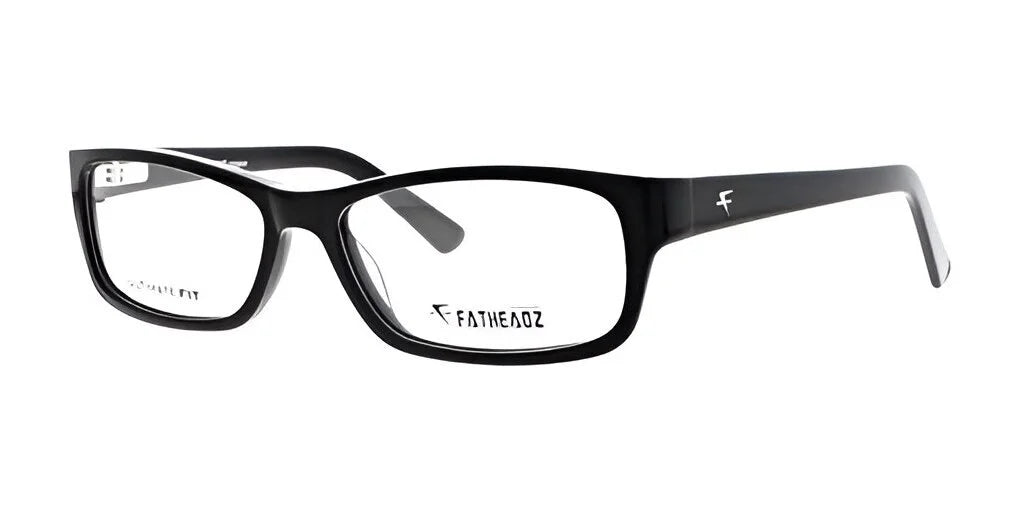 The Fatheadz THE MIK Eyeglasses in Size 60 boast black rectangular frames with clear lenses and display the brand logo on the temples, ensuring a perfect fit for larger head sizes. The Fatheadz THE MIK Eyeglasses in Size 60 boast black rectangular frames with clear lenses and display the brand logo on the temples, ensuring a perfect fit for larger head sizes.